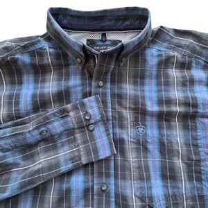 ARIAT PRO SERIES Mens L G Long Sleeve Plaid Button Up Shirt Blue Black